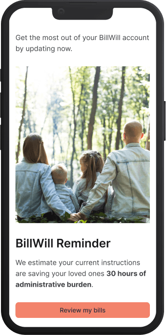 BillWill mobile page