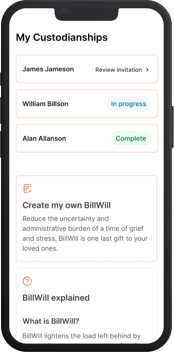 BillWill mobile page